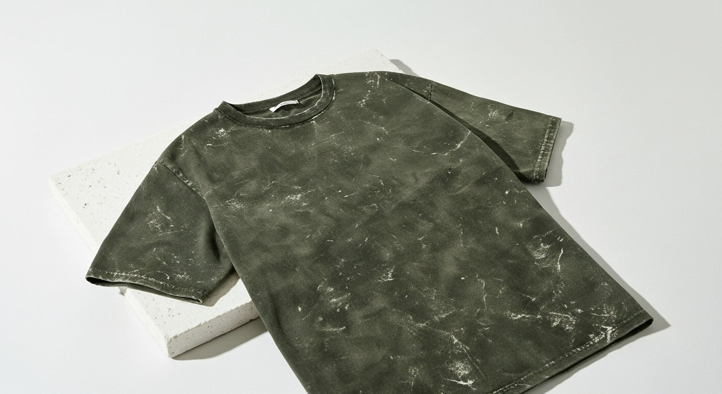 Green distressed t-shirt on a white background